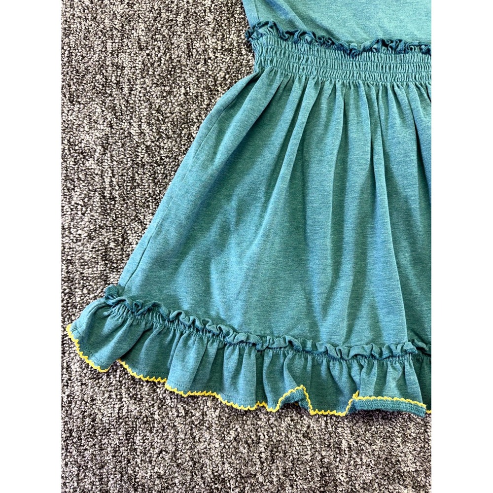 Matilda Jane Dress Girls 4 Teal Green Cotton Smocked Waist Ruffle Keyhole Back - Picture 2 of 16